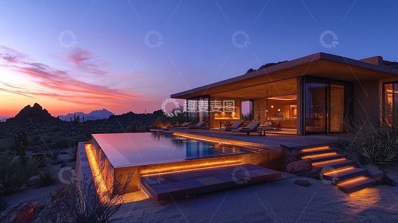 高清大图下载【趣麦麦图】沙漠豪宅夜景