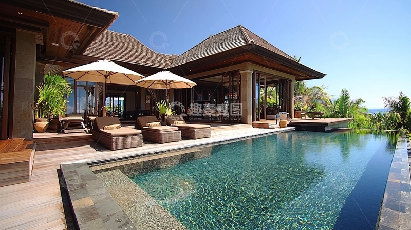 高清大图下载【趣麦麦图】豪华别墅泳池景观