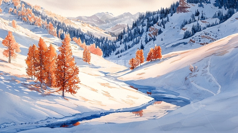 高清大图下载【趣麦麦图】冬日雪山峡谷景色