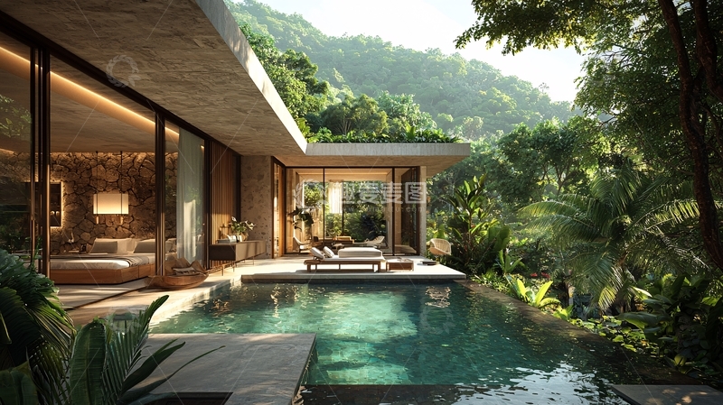 高清大图下载【趣麦麦图】山林别墅泳池景观
