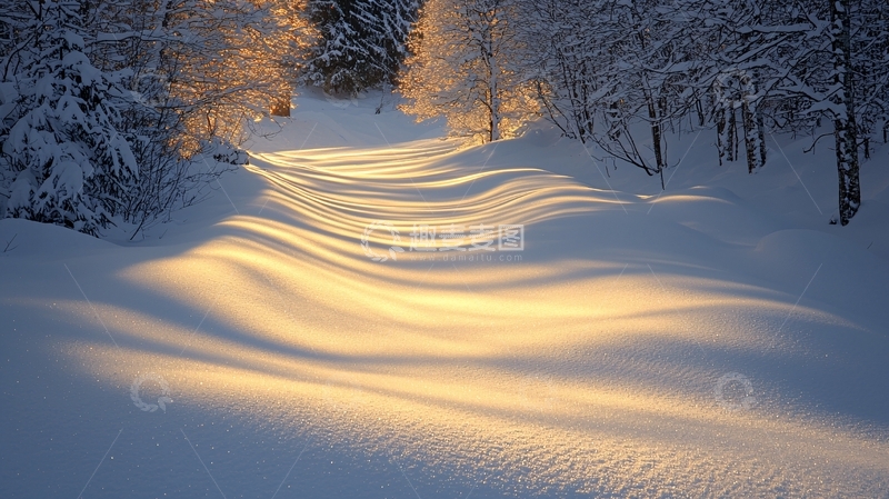 高清大图下载【趣麦麦图】冬季雪地光影之路