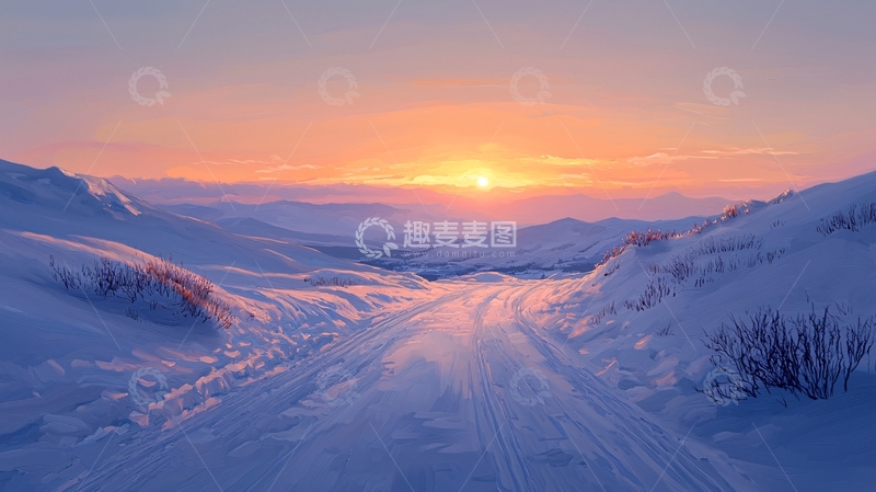 高清大图下载【趣麦麦图】雪山日落公路