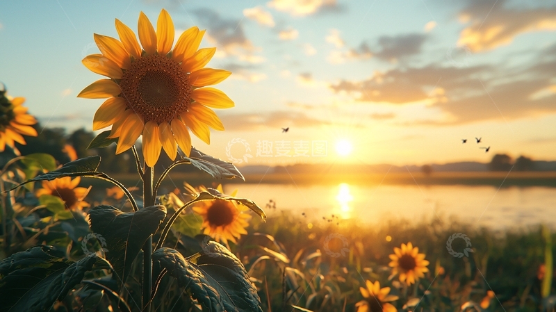 高清大图下载【趣麦麦图】向日葵日落田园风光