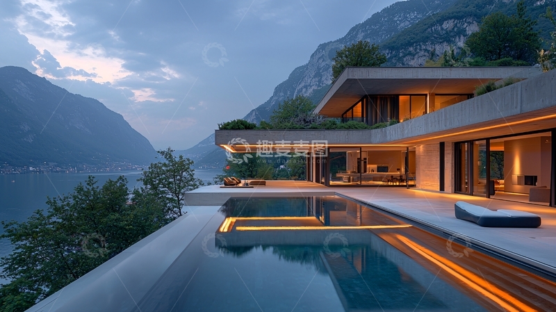 高清大图下载【趣麦麦图】山景豪宅泳池别墅