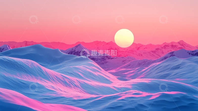 高清大图下载【趣麦麦图】粉色日出雪山