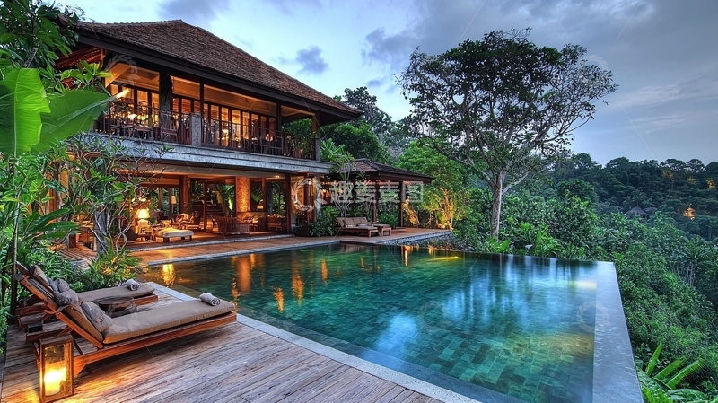 高清大图下载【趣麦麦图】巴厘岛别墅泳池夜景