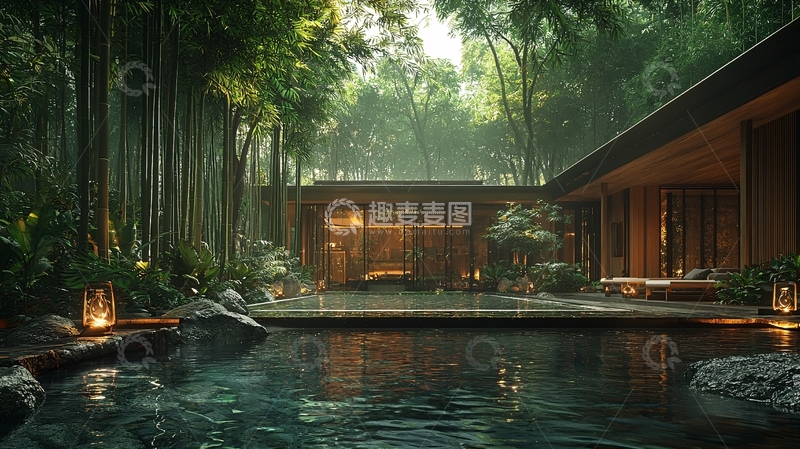 高清大图下载【趣麦麦图】竹林温泉度假屋