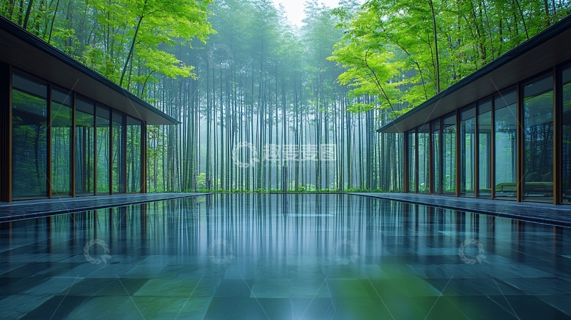 高清大图下载【趣麦麦图】竹林环绕的泳池