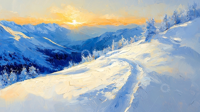 高清大图下载【趣麦麦图】雪山日落