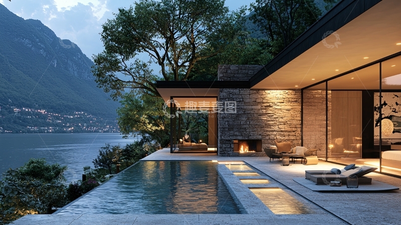 高清大图下载【趣麦麦图】山景湖景泳池现代别墅