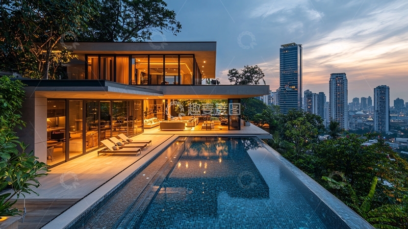 高清大图下载【趣麦麦图】山顶豪宅夜景