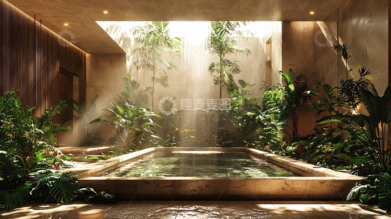 高清大图下载【趣麦麦图】阳光洒落的室内泳池