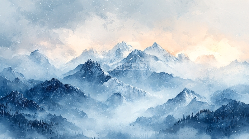 高清大图下载【趣麦麦图】雾气笼罩下的蓝色山脉