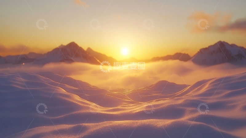 高清大图下载【趣麦麦图】雪山日落