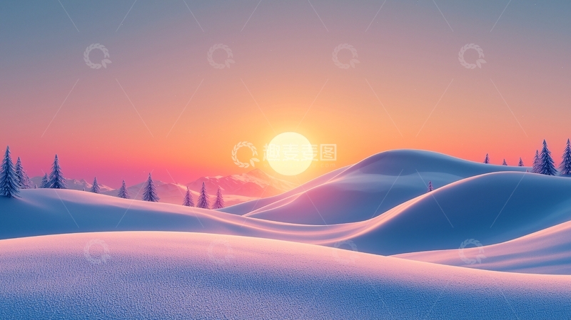 高清大图下载【趣麦麦图】雪山日落