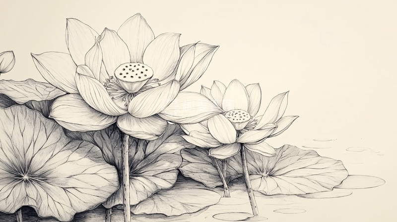 高清大图下载【趣麦麦图】铅笔素描荷花