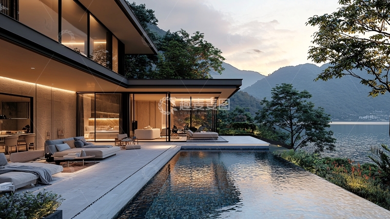 高清大图下载【趣麦麦图】山景别墅夜景