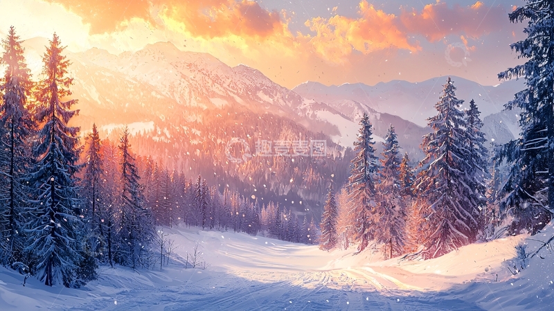 高清大图下载【趣麦麦图】雪山日落