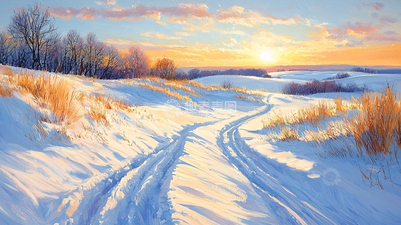 高清大图下载【趣麦麦图】冬日雪景田园风光