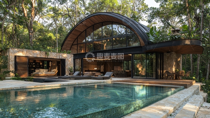 高清大图下载【趣麦麦图】森林环抱的现代弧形别墅