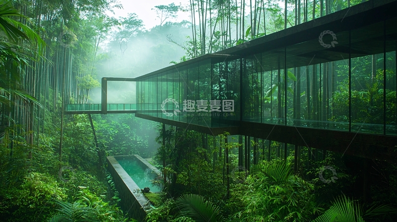 高清大图下载【趣麦麦图】竹林玻璃屋