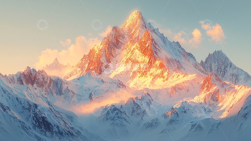 高清大图下载【趣麦麦图】日照金山雪山顶峰