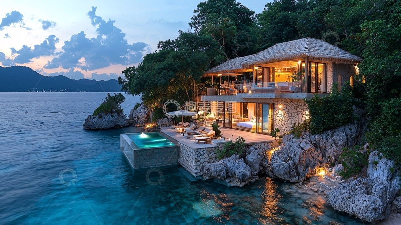 高清大图下载【趣麦麦图】海边别墅夜景