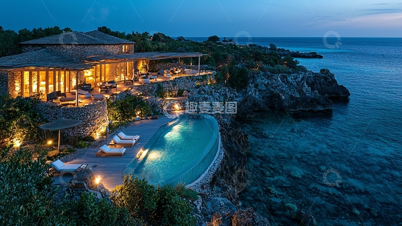 高清大图下载【趣麦麦图】海边别墅夜景