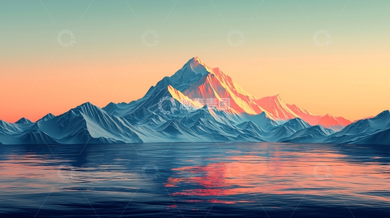 高清大图下载【趣麦麦图】极简风格雪山日出