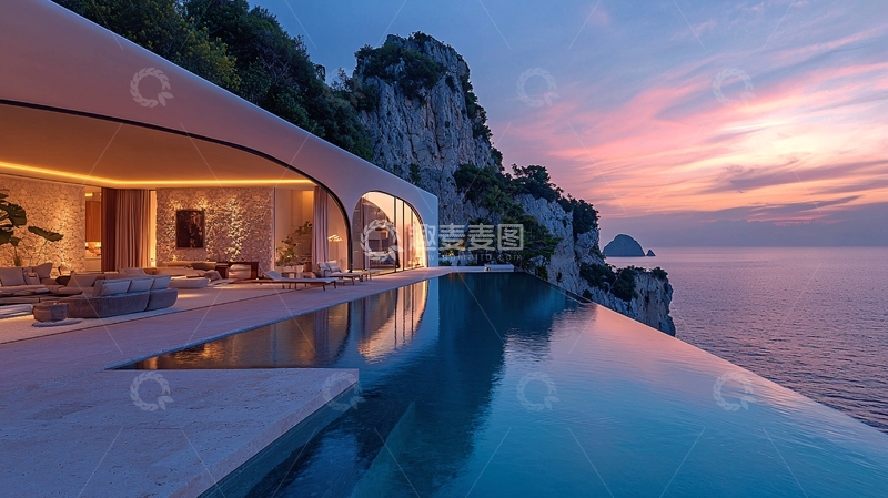 高清大图下载【趣麦麦图】悬崖边上的无边泳池别墅