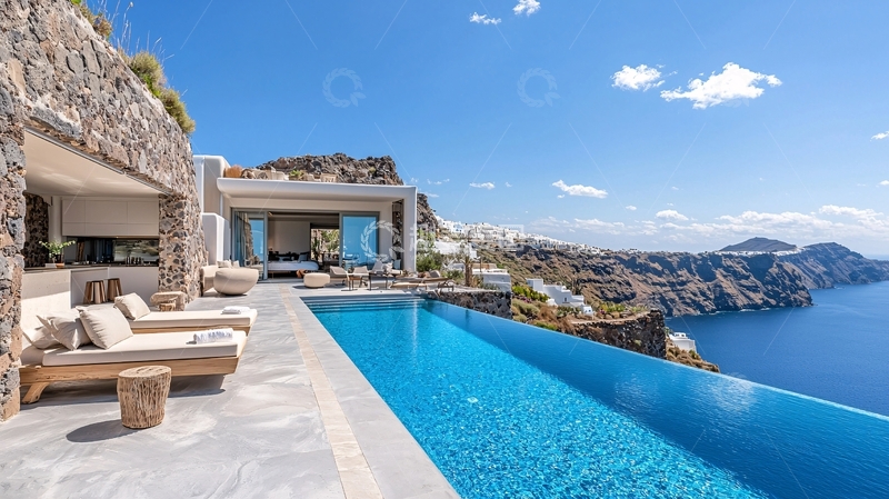 高清大图下载【趣麦麦图】悬崖峭壁上的无边泳池别墅