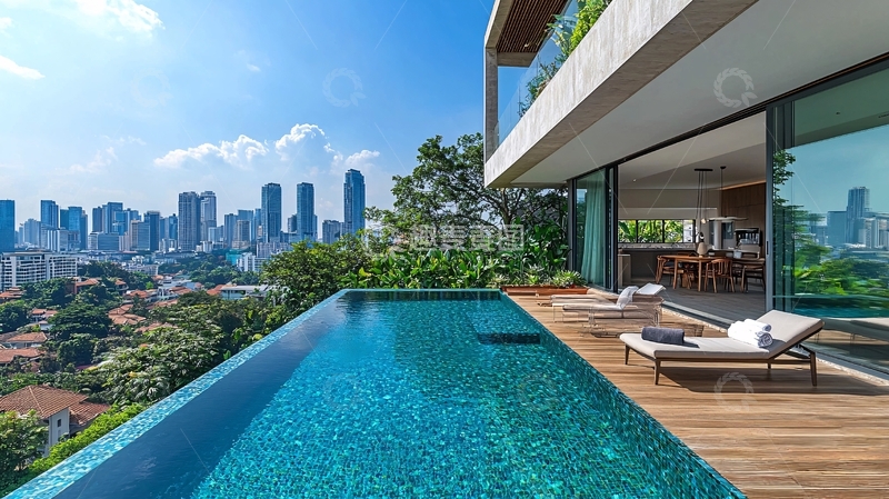 高清大图下载【趣麦麦图】城市景观中的豪华泳池别墅