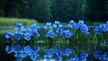 蓝色鸢尾花倒影