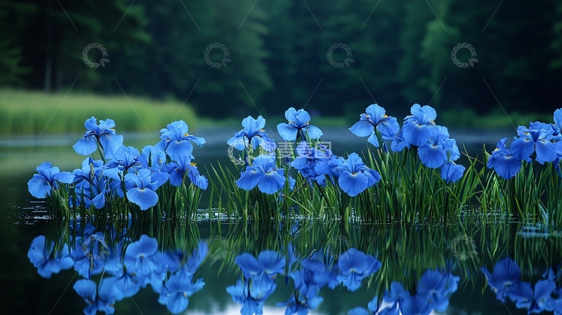 蓝色鸢尾花倒影