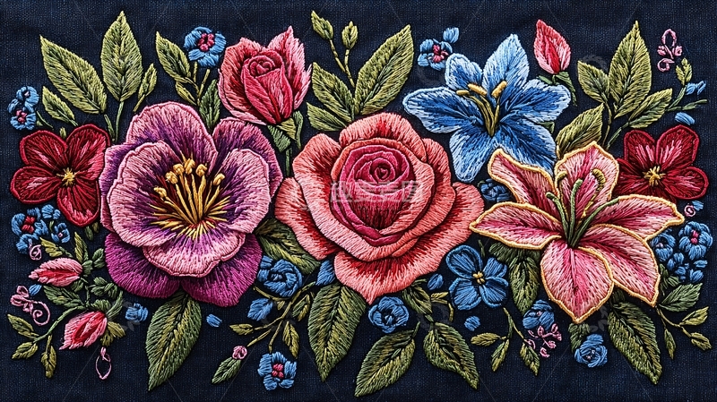 高清大图下载【趣麦麦图】精美刺绣花卉图案