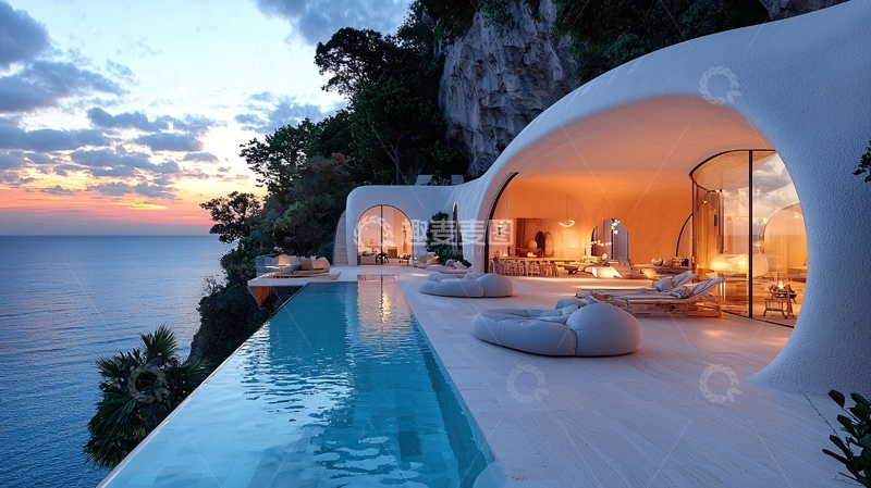 高清大图下载【趣麦麦图】悬崖边上的现代化别墅