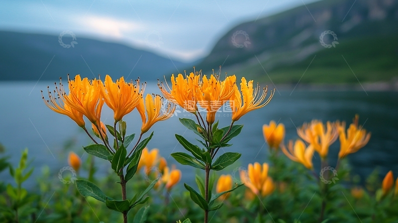 高清大图下载【趣麦麦图】山间湖畔盛开的黄花