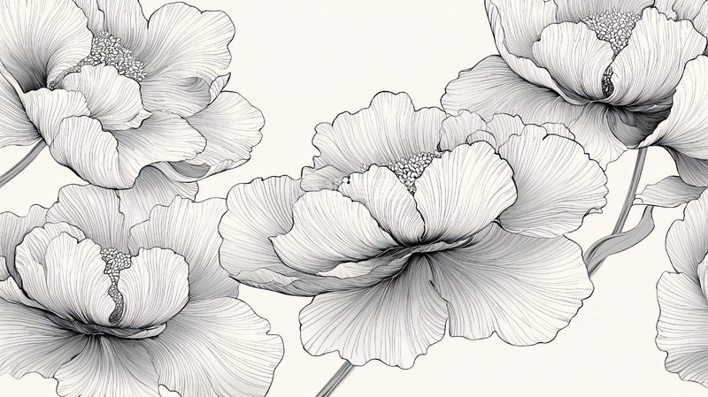 高清大图下载【趣麦麦图】黑白花卉线稿