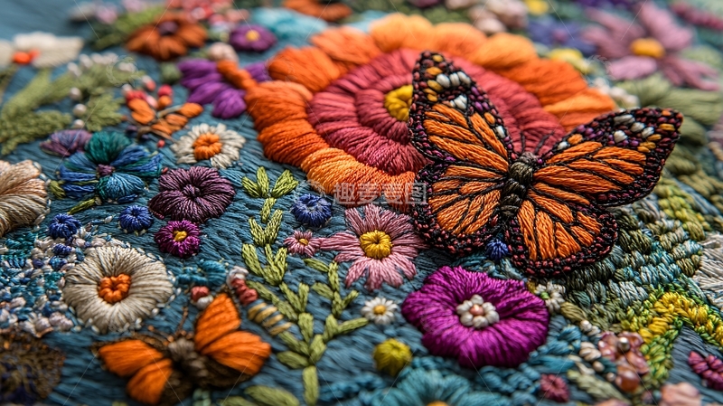 高清大图下载【趣麦麦图】色彩鲜艳的刺绣花卉图