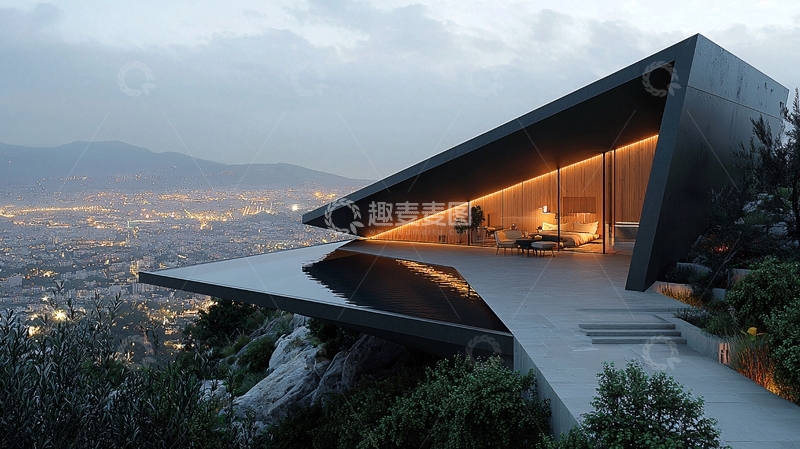 高清大图下载【趣麦麦图】山顶现代别墅夜景