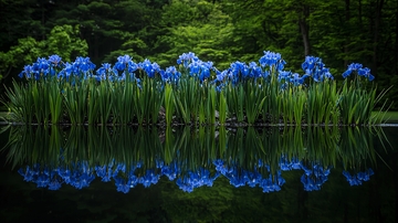 蓝色鸢尾花倒影