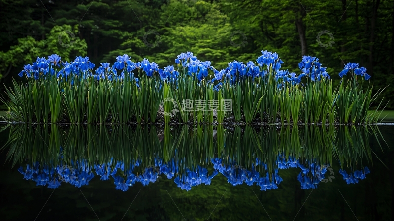蓝色鸢尾花倒影