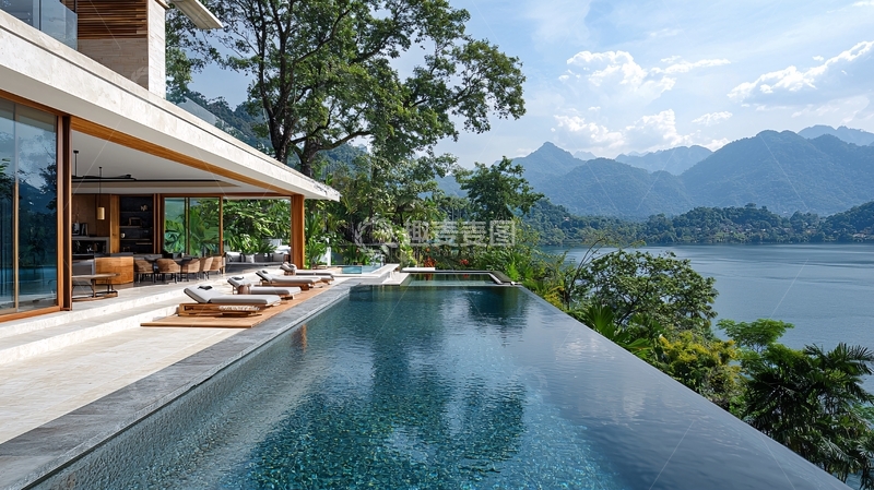 高清大图下载【趣麦麦图】湖景别墅泳池