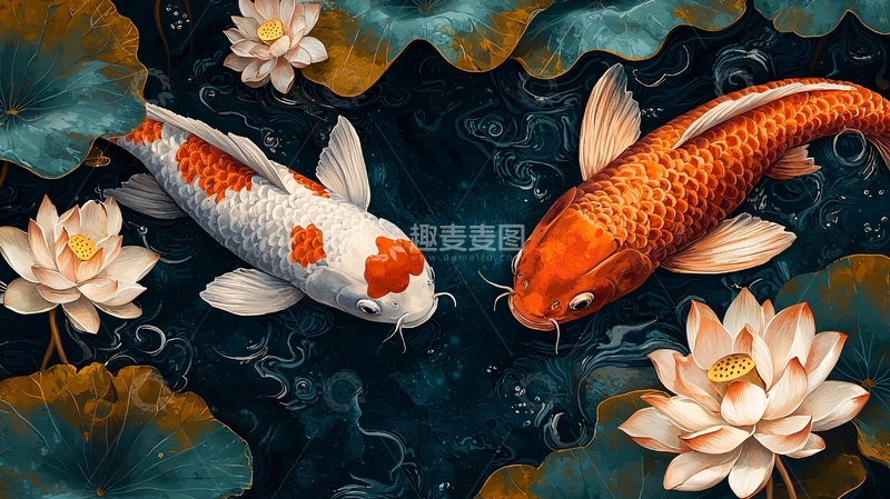 高清大图下载【趣麦麦图】水墨画鲤鱼