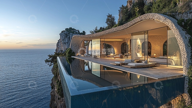 高清大图下载【趣麦麦图】海边悬崖峭壁现代别墅