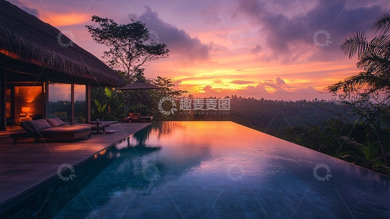 高清大图下载【趣麦麦图】巴厘岛度假别墅日落