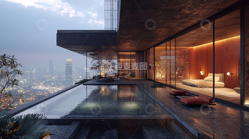 高清大图下载【趣麦麦图】现代都市高层公寓夜景