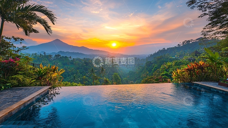 高清大图下载【趣麦麦图】泳池日出热带风光