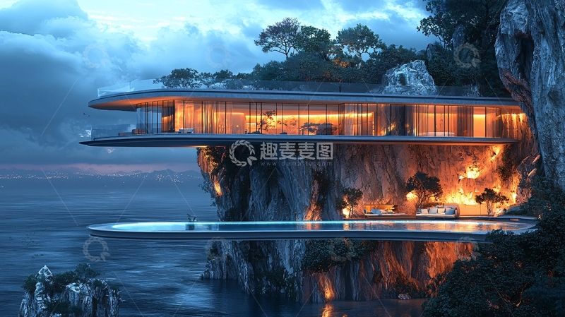 高清大图下载【趣麦麦图】悬崖边上的现代豪宅