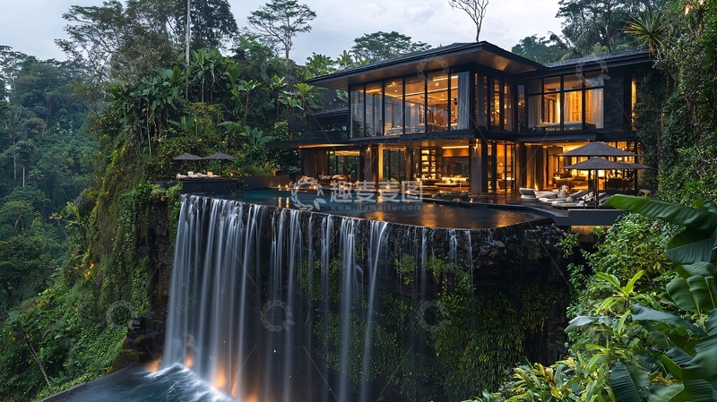 高清大图下载【趣麦麦图】瀑布别墅
